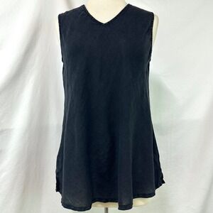 MATCH POINT USA Black 100% Linen V Neck Tunic Tank S Relaxed Oversized Lagenlook